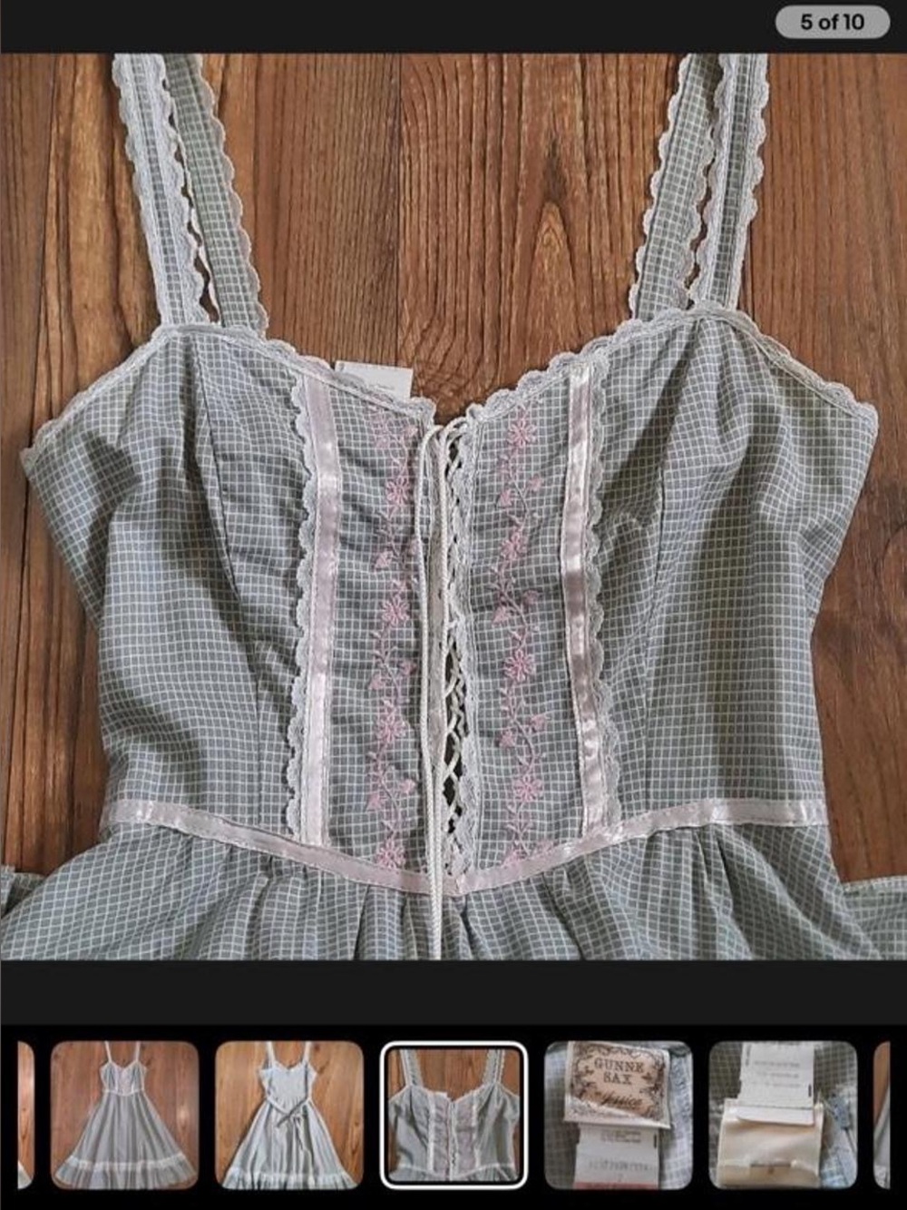 Vintage Gunne Sax Style Prairie Lace Up Maxi Dress Romantic Cottage Embroidered - Picture 8 of 8